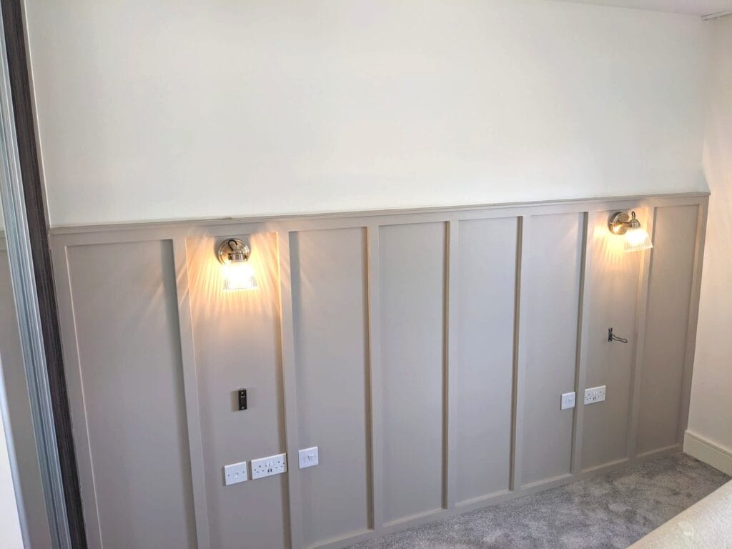 paneling-3 Bedroom panelling in grey with lights